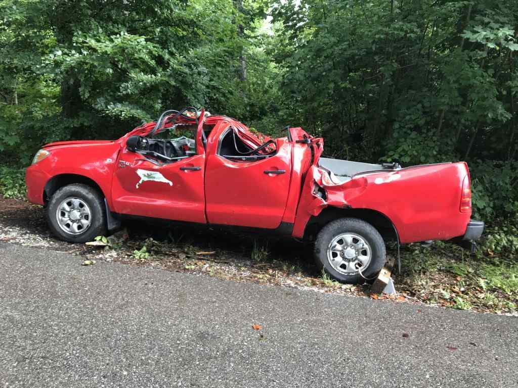 Destroyed vehicle by the thunderstorm