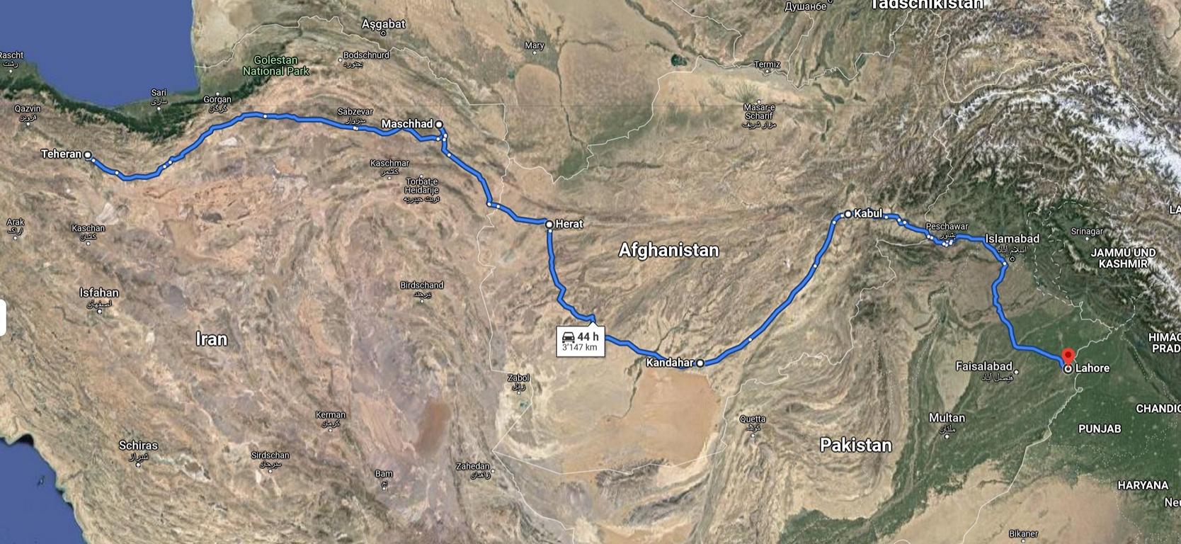 Route Part 2: from Tehran to Lahore