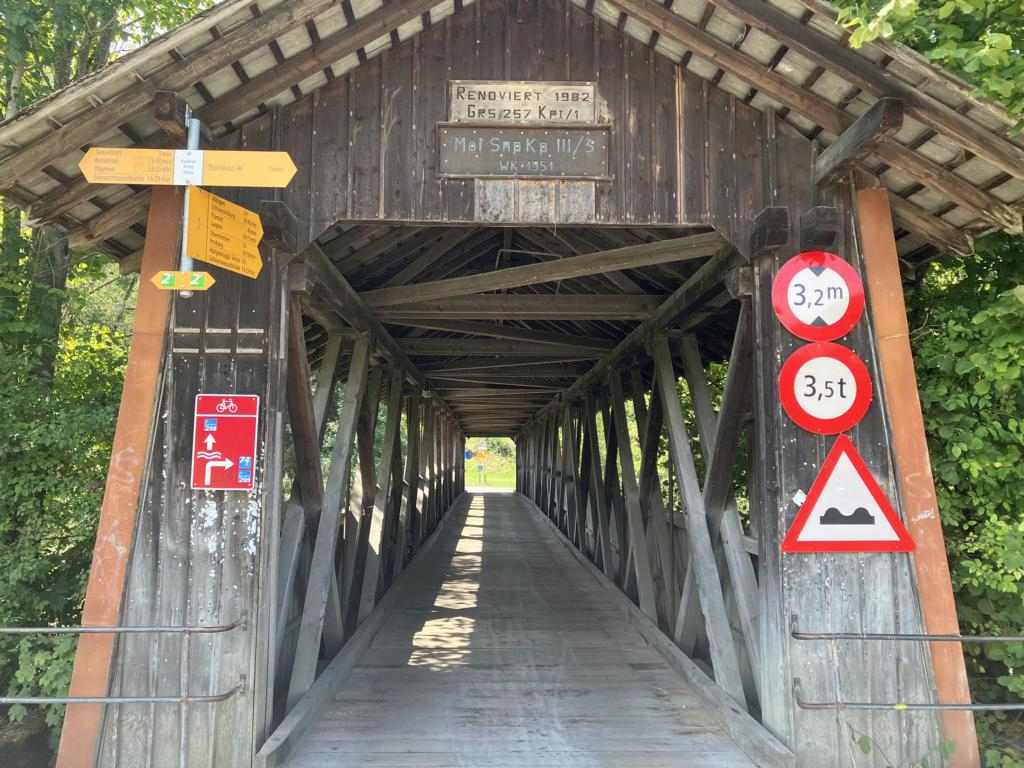 Old wooden bridge over the Sense