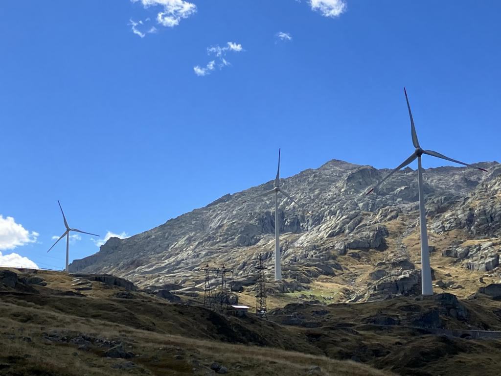 Wind turbines at the top of the Gotthard